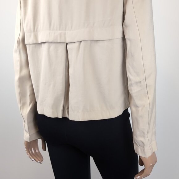 Zara Basic Waterfall Blazer Jacket Moto Draped Khaki Neutral Open Front Flowy - Picture 7 of 14